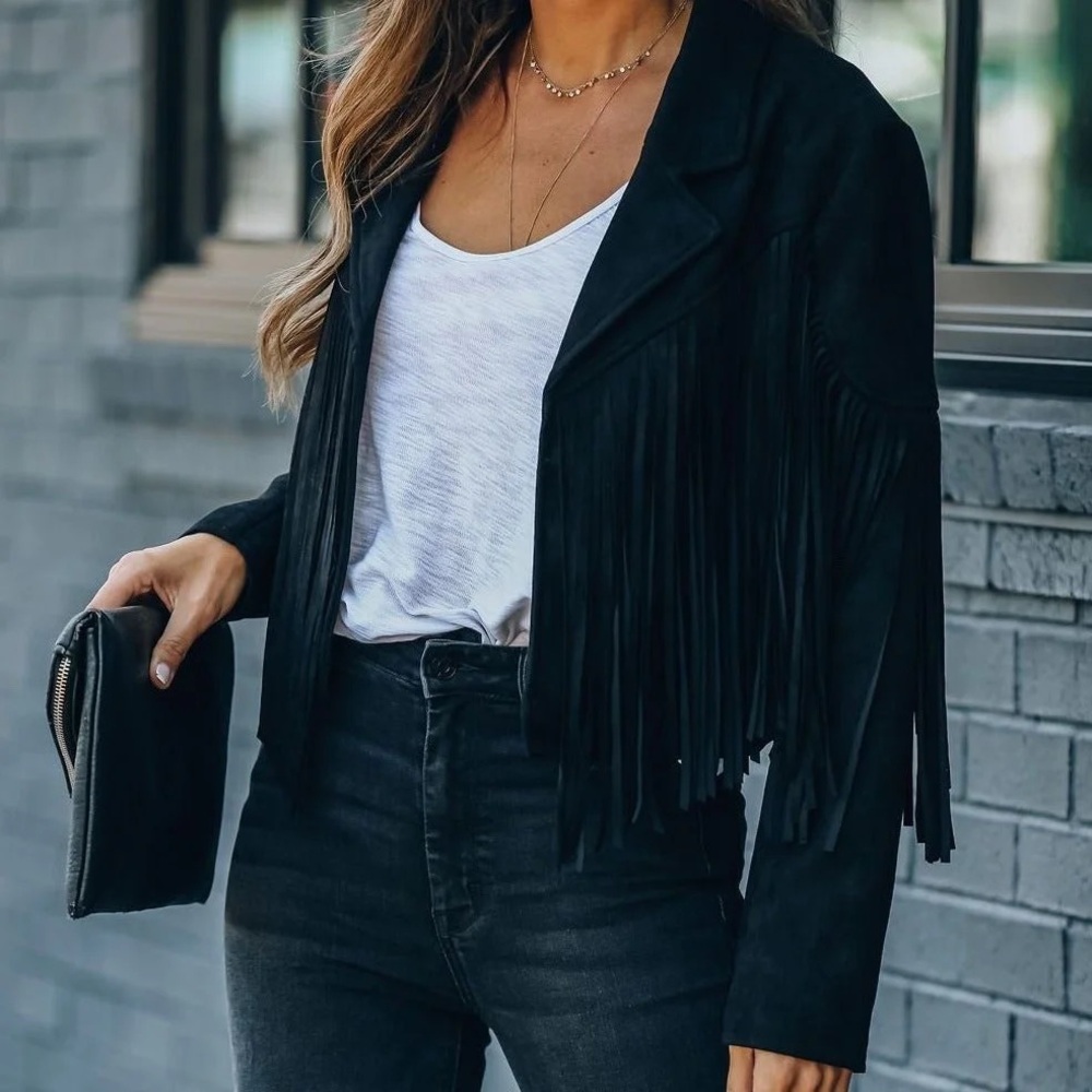 Black Fringe Western Jacket - Women - Picture 6 of 6